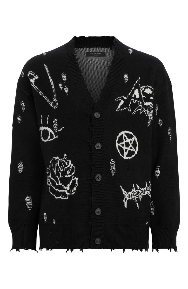 AllSaints Koto Distressed Cotton Cardigan, Alternate, color, 