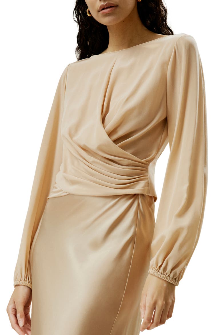 Women's Nipped Waist Crêpe de Chine Silk Blouse, Main, color, Pale gold