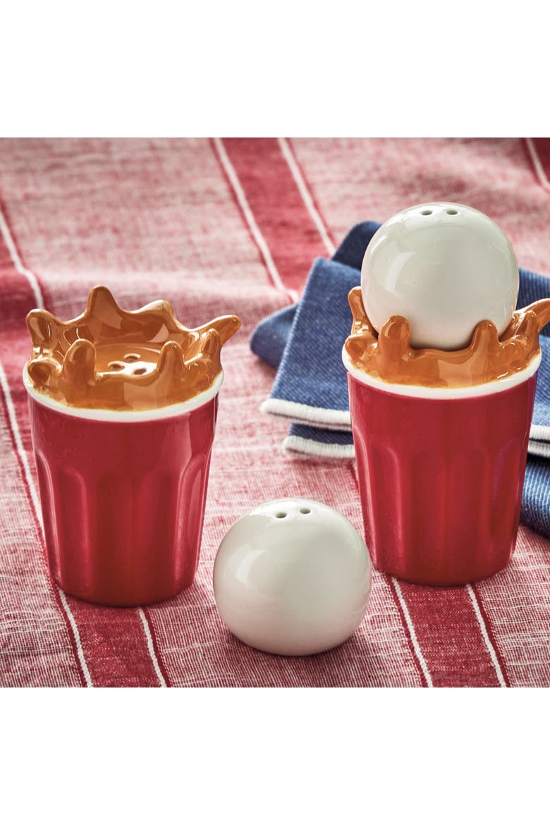 Beer Pong S&P S/2 Multi Earthenware Summer, Alternate, color, Red