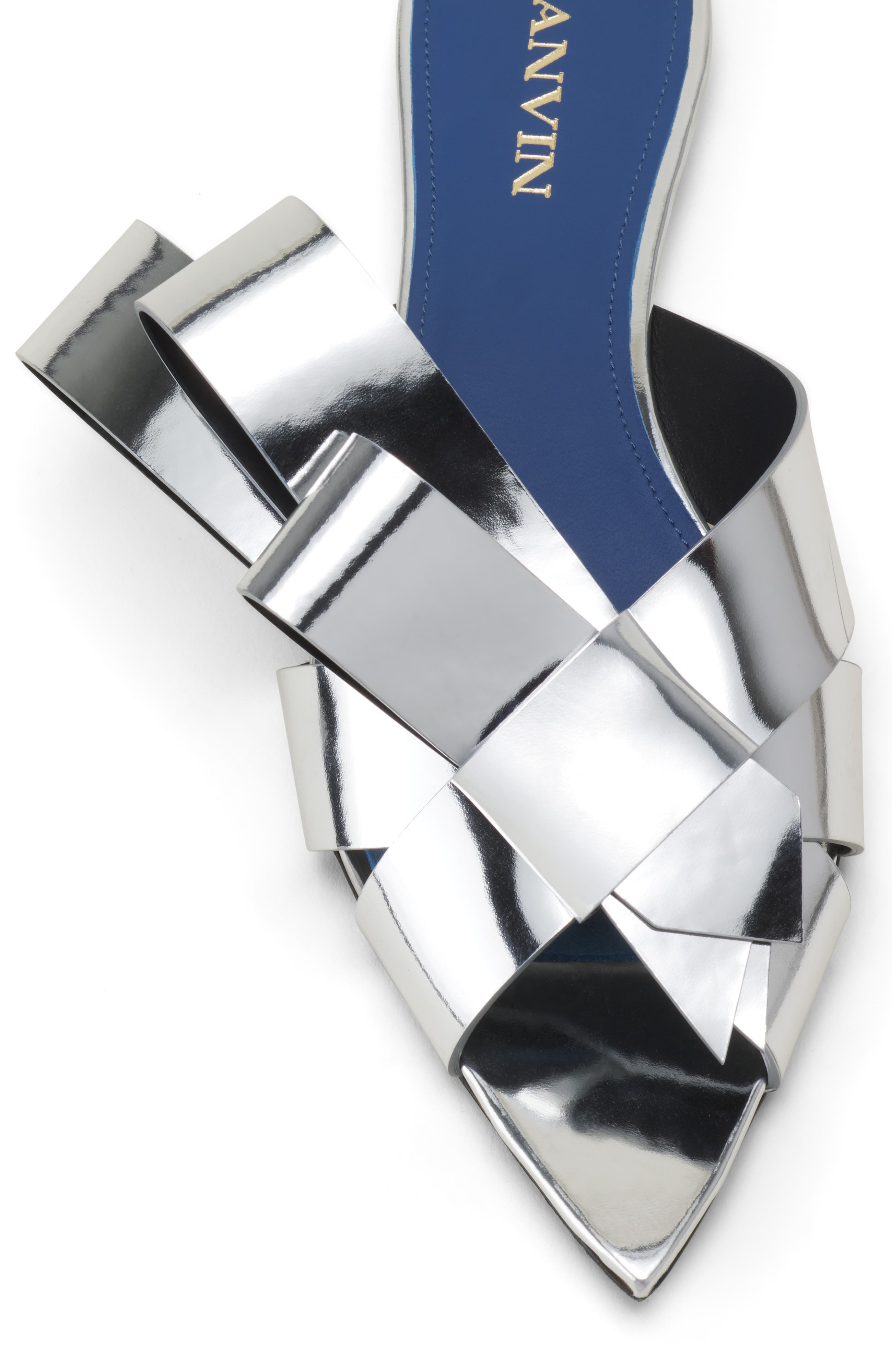 Lanvin Cadeau Mule Flats In Metallic Leather, Alternate, color, Silver