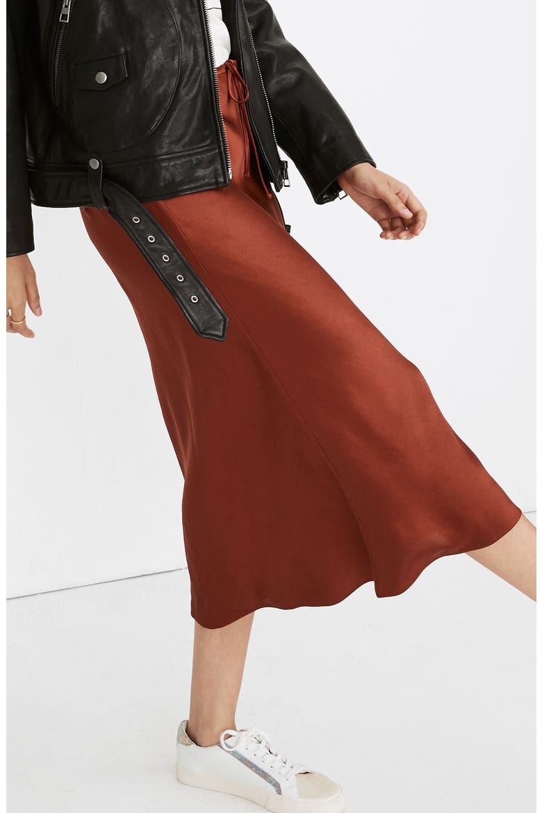 Drawstring Midi Slip Skirt, Alternate, color, DUSTY REDWOOD