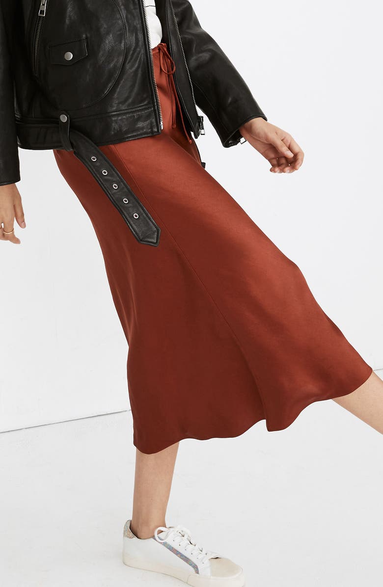 Madewell Drawstring Midi Slip Skirt, Alternate, color,