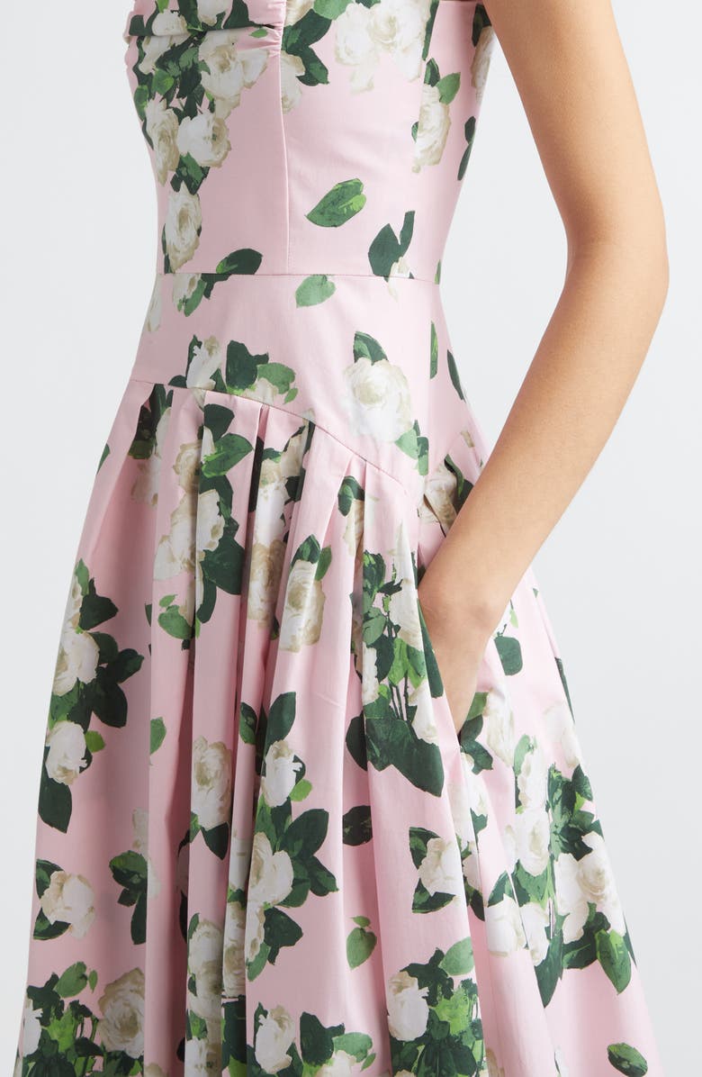Carolina Herrera Rose Print Bateau Neck Midi Dress, Alternate, color, Rosewater Multi