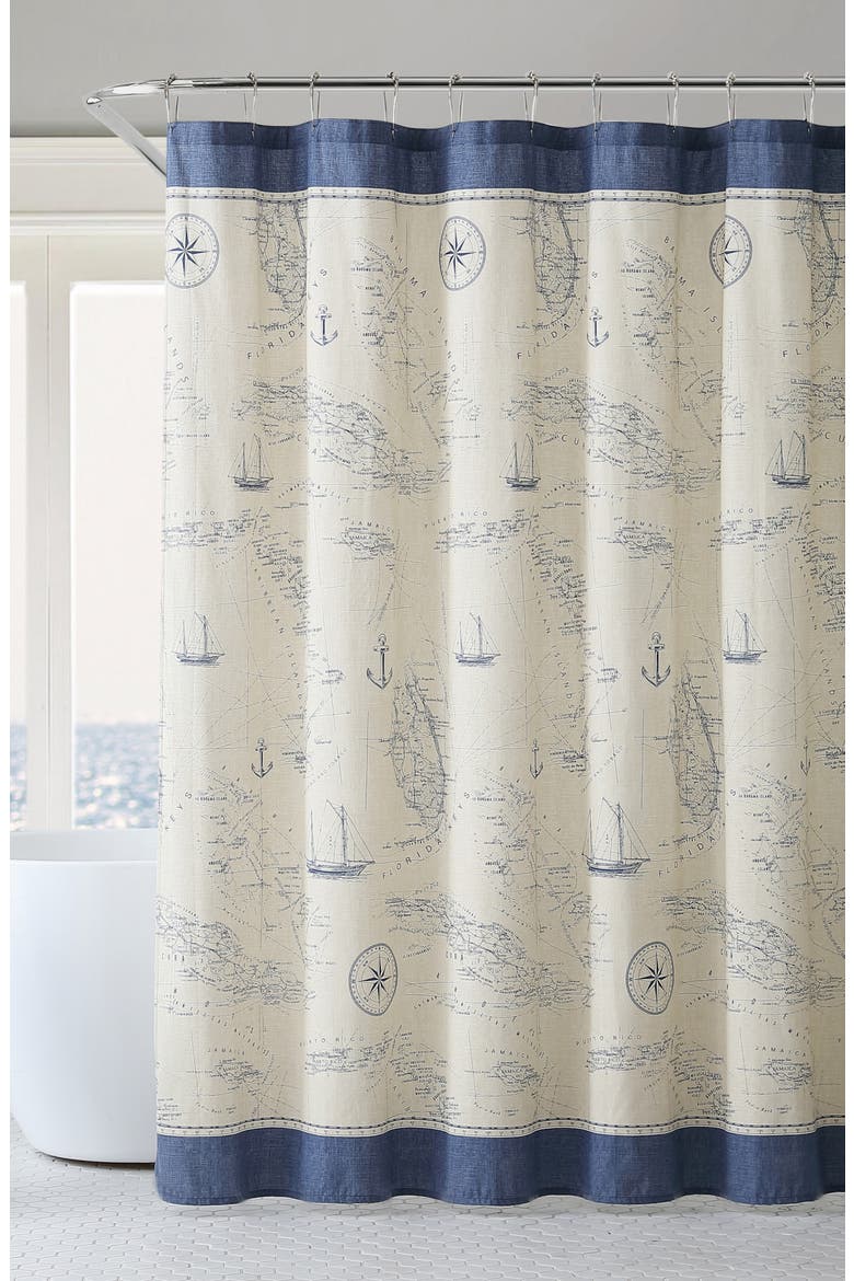 Caribbean Sea Shower Curtain, Main, color, BLUE LINEN