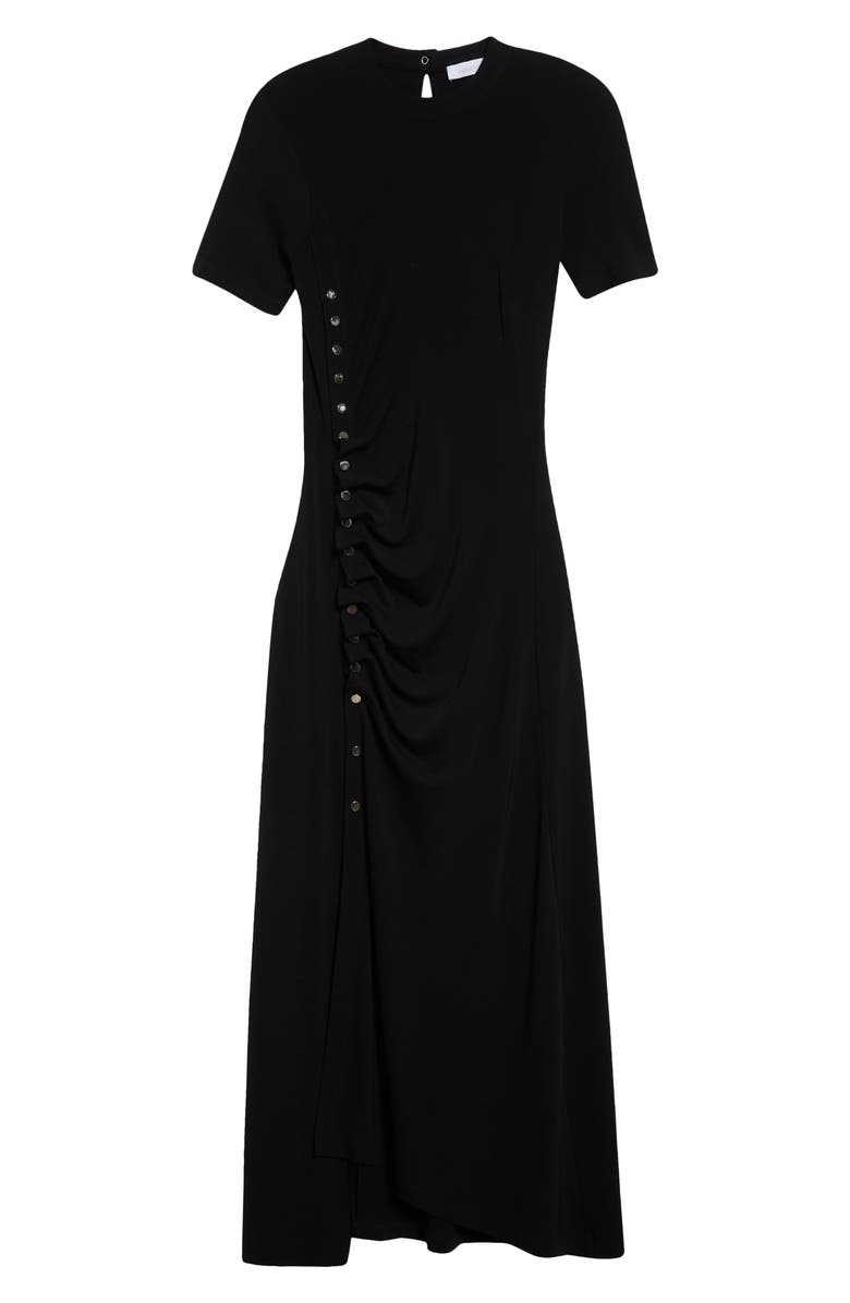 Rabanne Drapé Pression Short Sleeve Maxi Dress, Alternate, color, Black