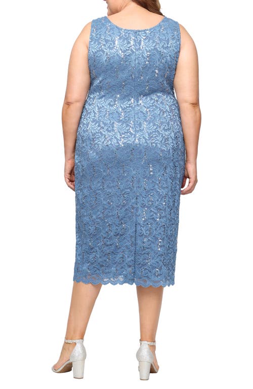 Sl Fashions Slny Floral Lace Sequin Cardigan & Dress Set In Blue