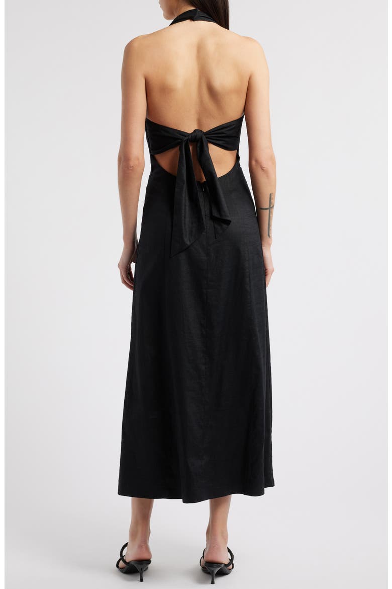 Lianna Tie Back Halter Maxi Dress, Alternate, color, BLACK