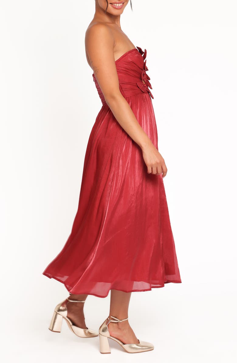 Petal & Pup Mila Strapless Bow Cutout Midi Dress, Alternate, color, Red
