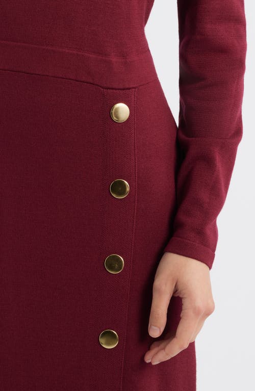 Julia Jordan Button Mock Neck Long Sleeve Midi Dress In Burgundy