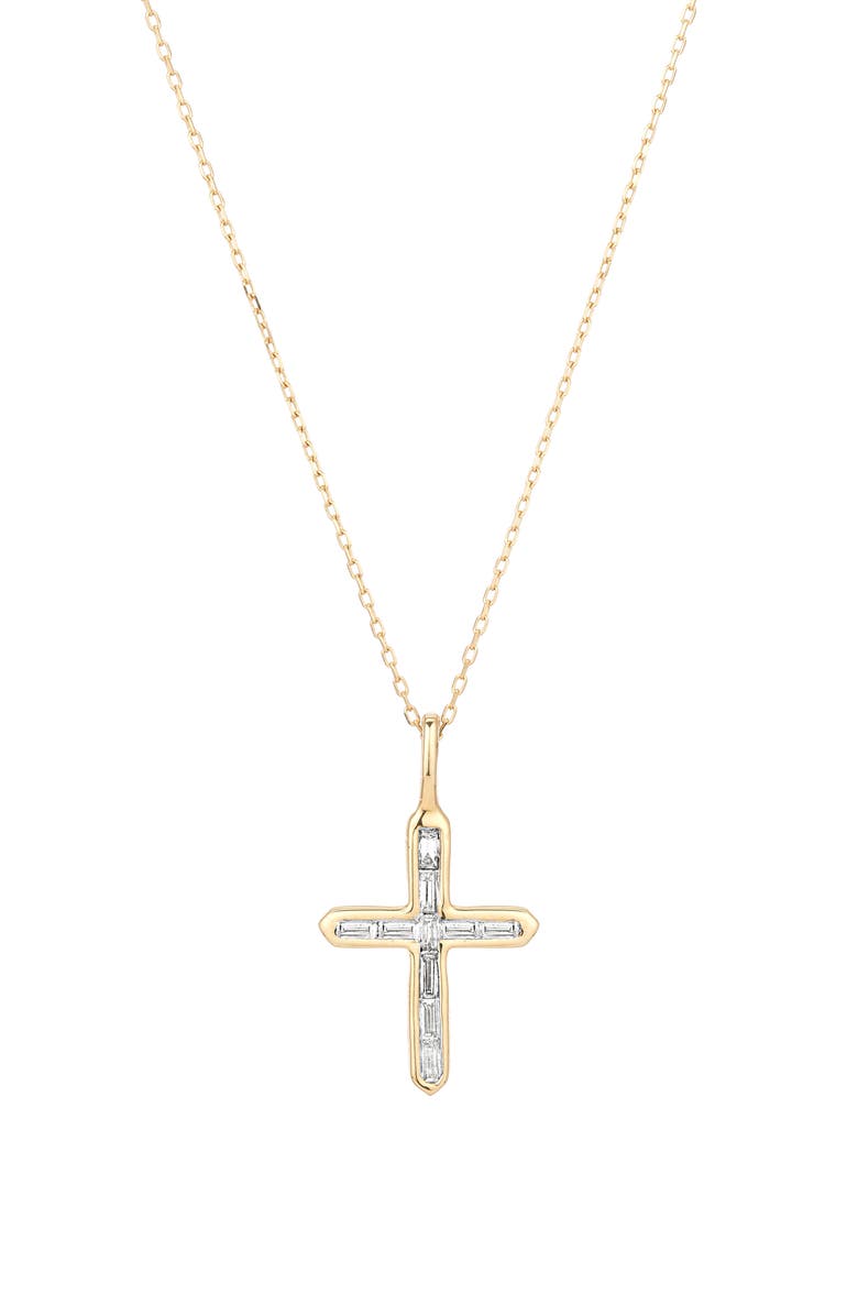Adina Reyter Baguette Diamond Cross Pendant Necklace, Main, color, 14K Yellow Gold