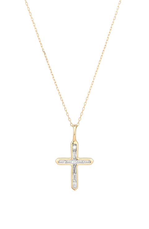 Baguette Diamond Cross Pendant Necklace