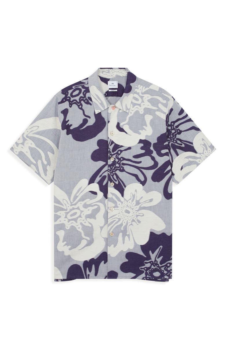PS Paul Smith Casual Fit Floral Cotton Camp Shirt, Main, color, Light Blue