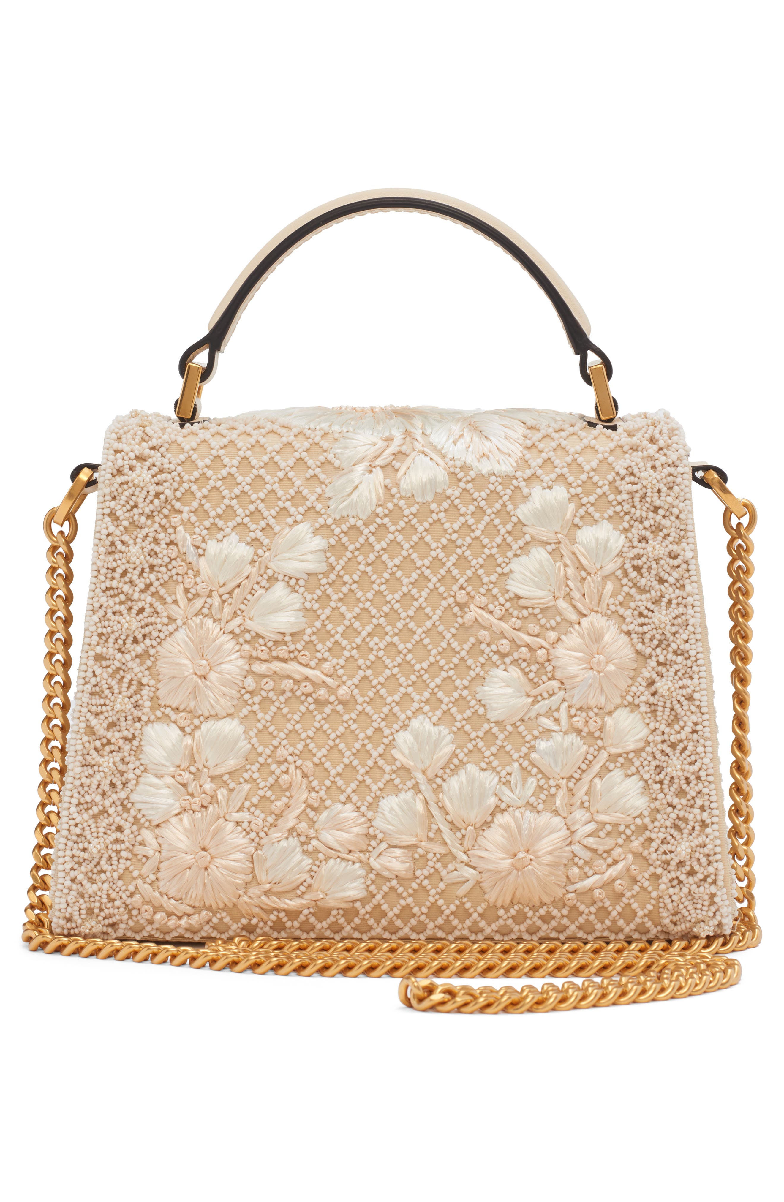Valentino Garavani Mini Vsling Embroidered Moiré Top Handle Bag, Alternate, color, White/ Cream