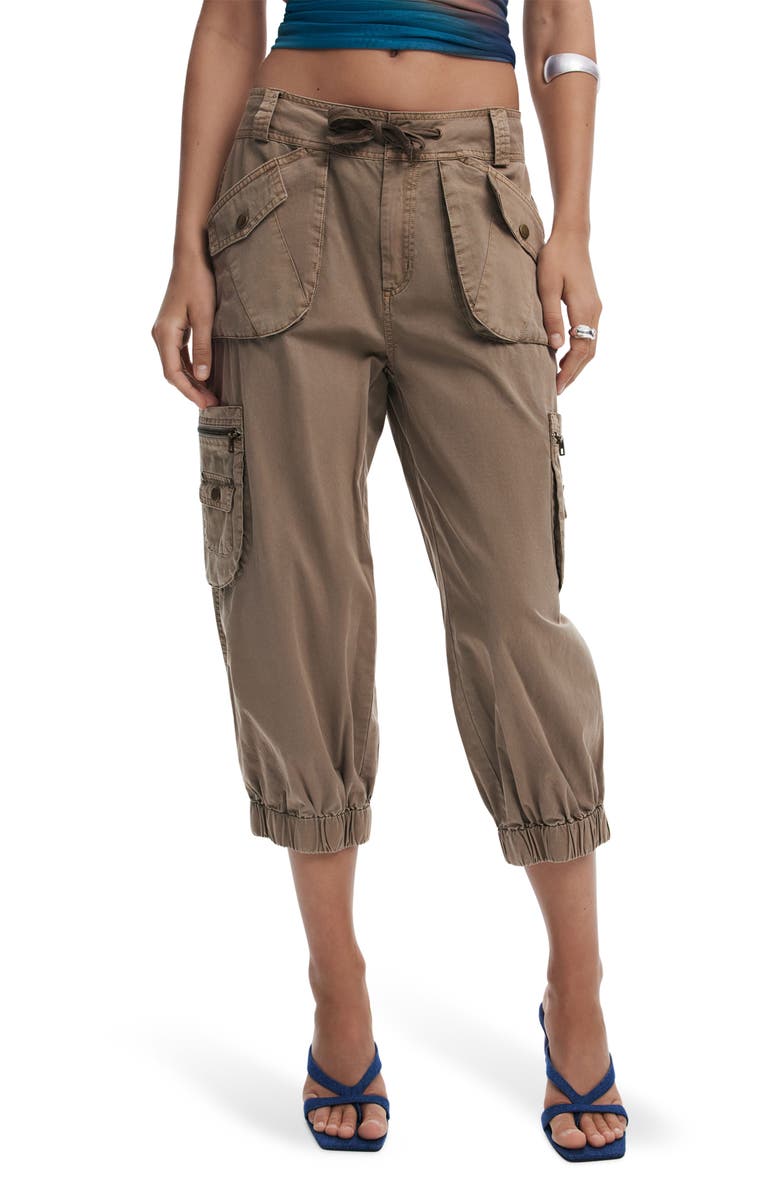 Desigual Capri Cargo Pants, Main, color, Gray Brown