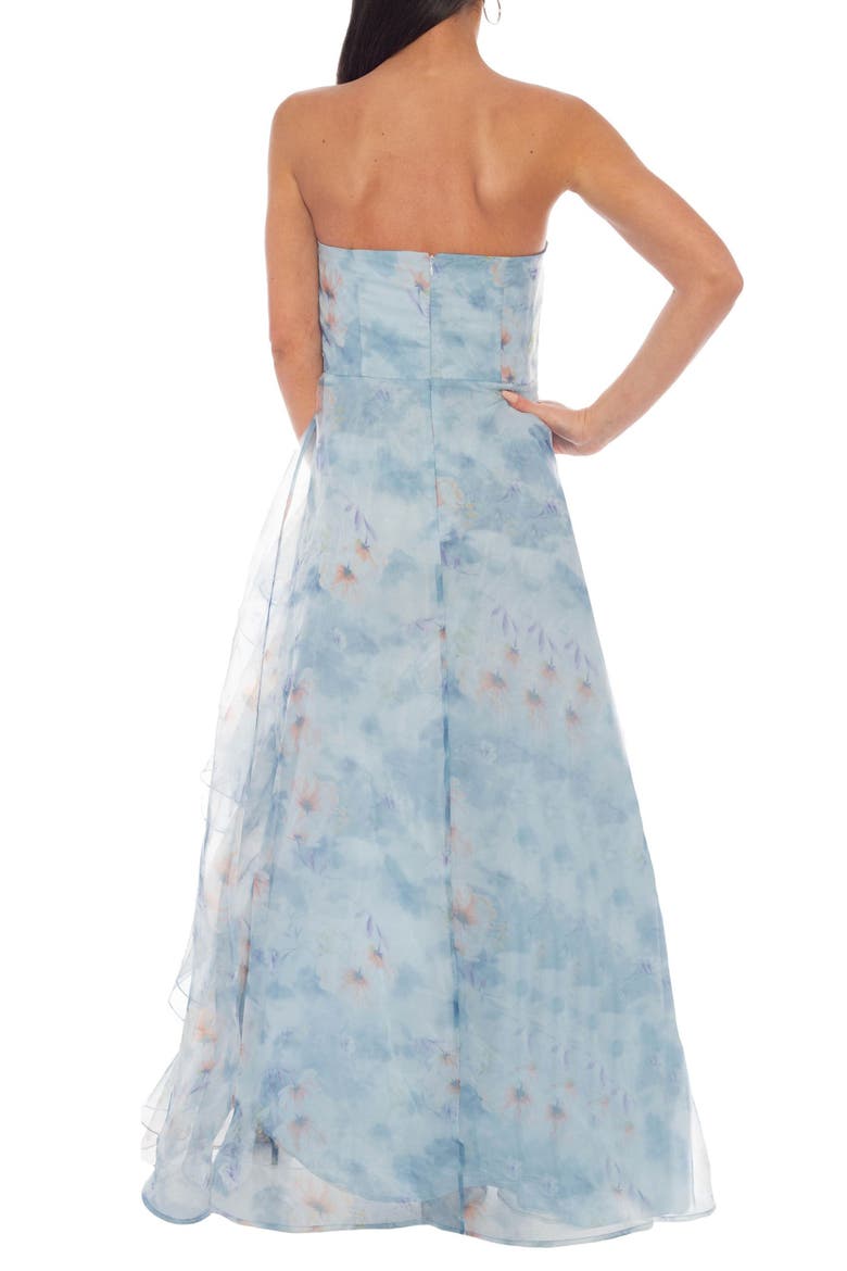 Floral Print Strapless Organza Dress, Alternate, color, BLUE MULTI