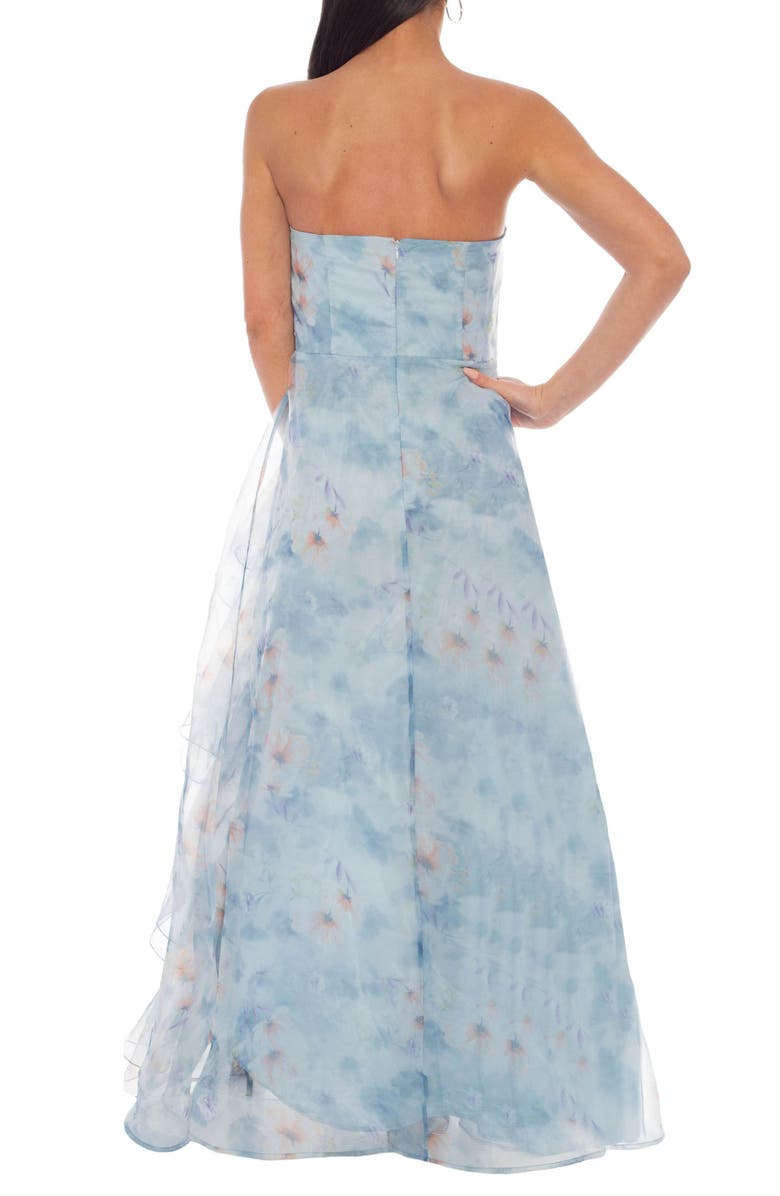 Oleg Cassini Floral Print Strapless Organza Dress, Alternate, color, Blue Multi