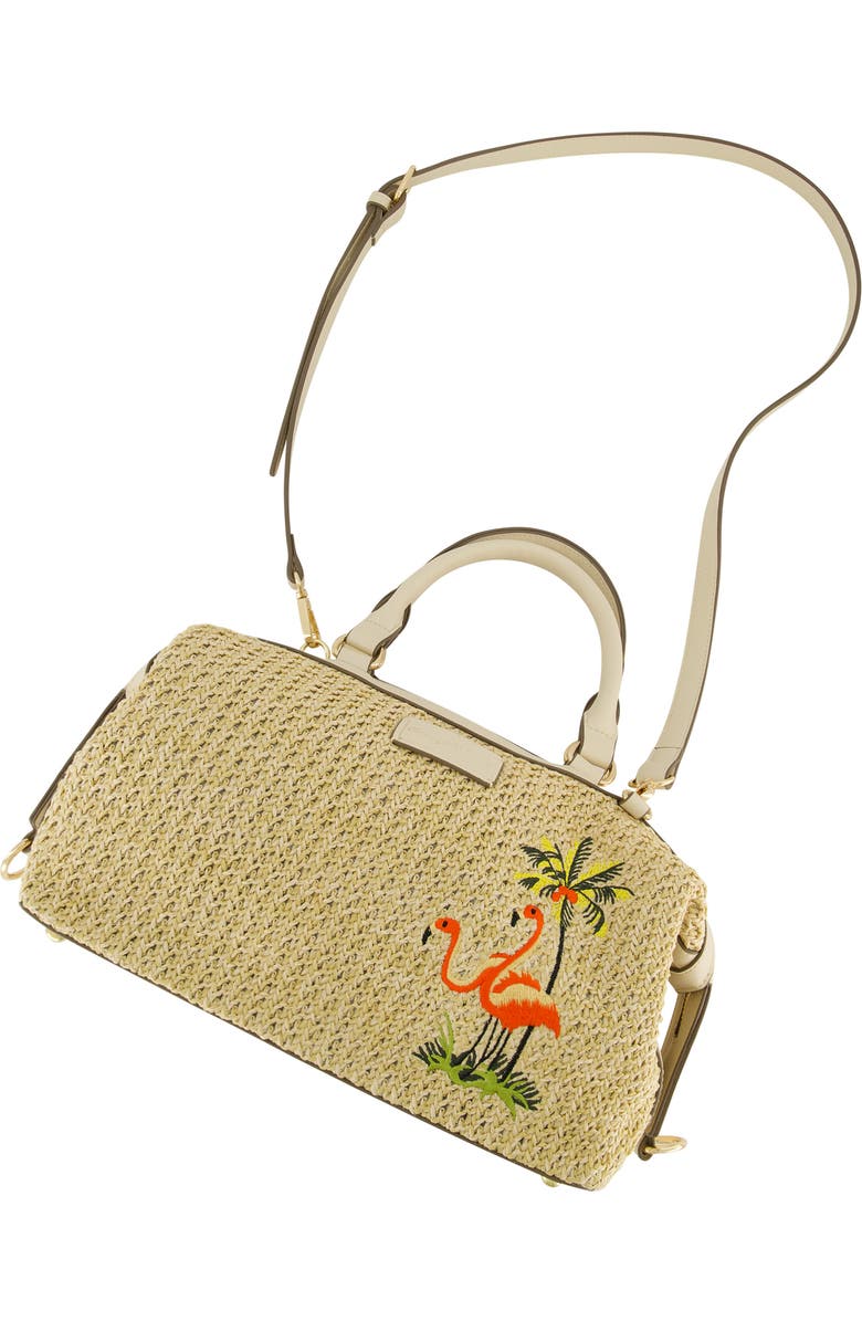 Tommy Bahama Flamingo Embroidered Woven Satchel, Alternate, color, Cream