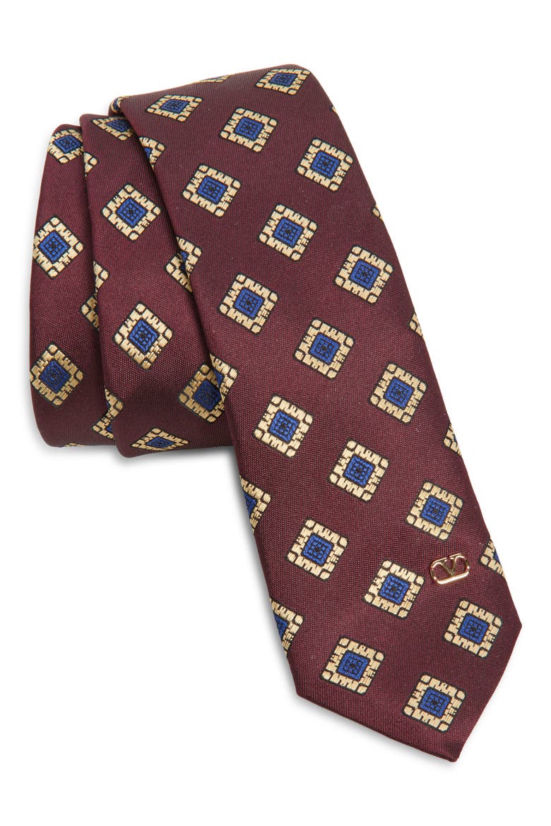 Foulard Silk Jacquard Tie, Main, color, DARK RED