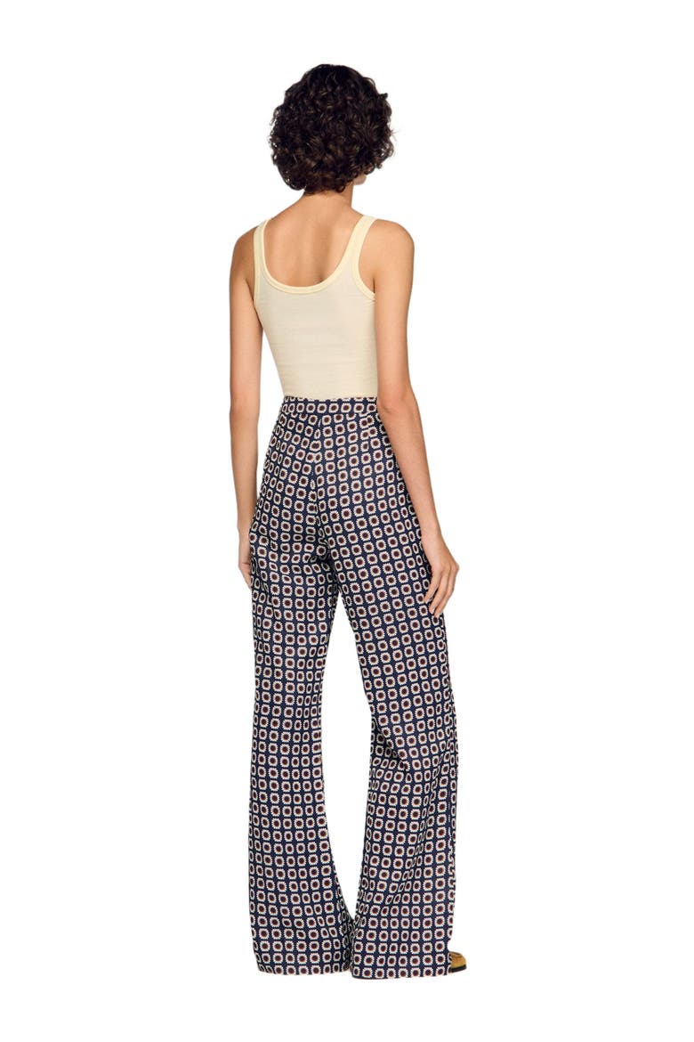 Floral-print floaty trousers, Alternate, color, Deep blue / ocher