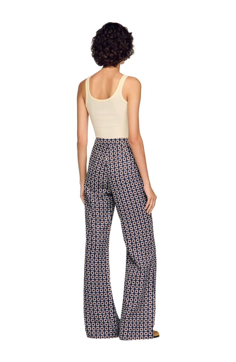 SANDRO Floral-print floaty trousers, Alternate, color, Deep Blue / Ocher