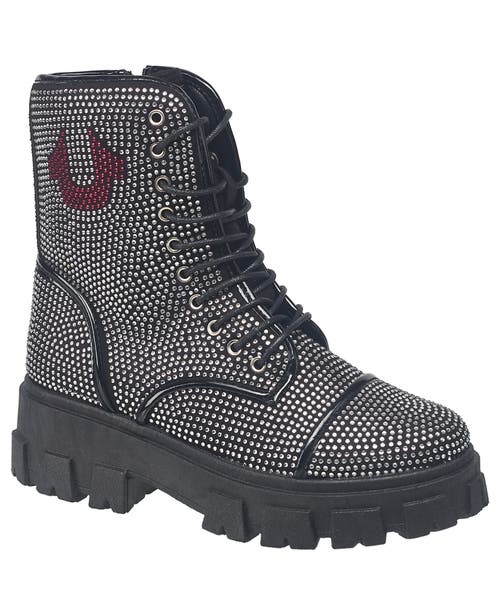 True Religion Women's Gee Rhinestone Combat Boot In Black