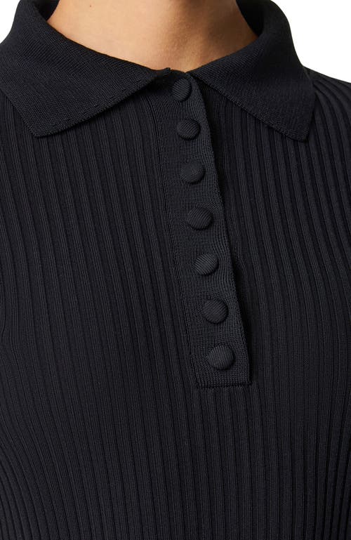 Another Tomorrow Ribbed Knit Polo In Black