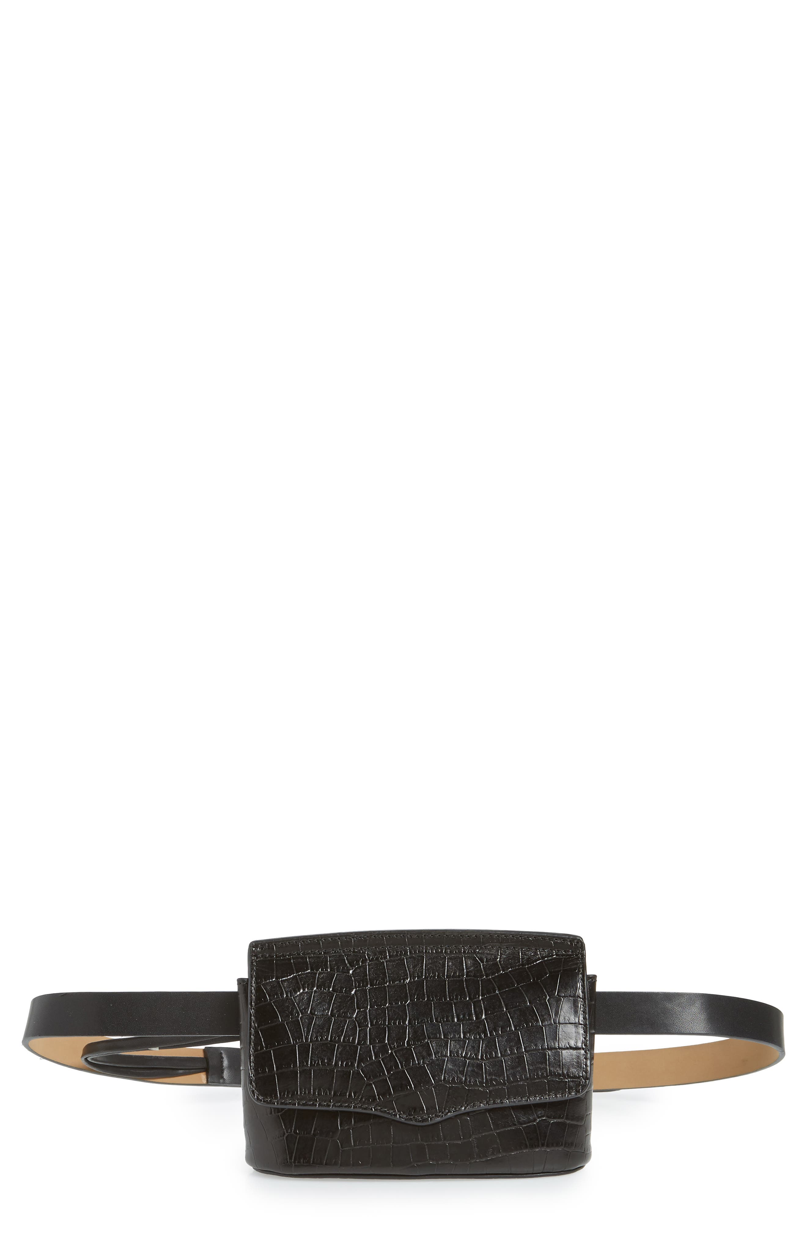 Rebecca Minkoff Croc Embossed Leather Belt Bag, Main, color, 