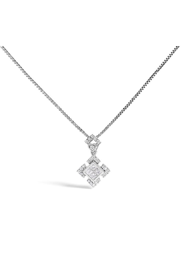 10K White Gold 1/5 Cttw Diamond Geometric Design Pendant Necklace, Main, color, White Gold