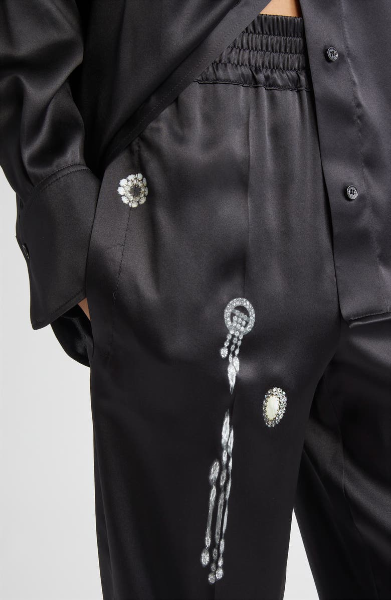 Victoria Beckham Crystal Print Silk Pajama Pants, Alternate, color, Black