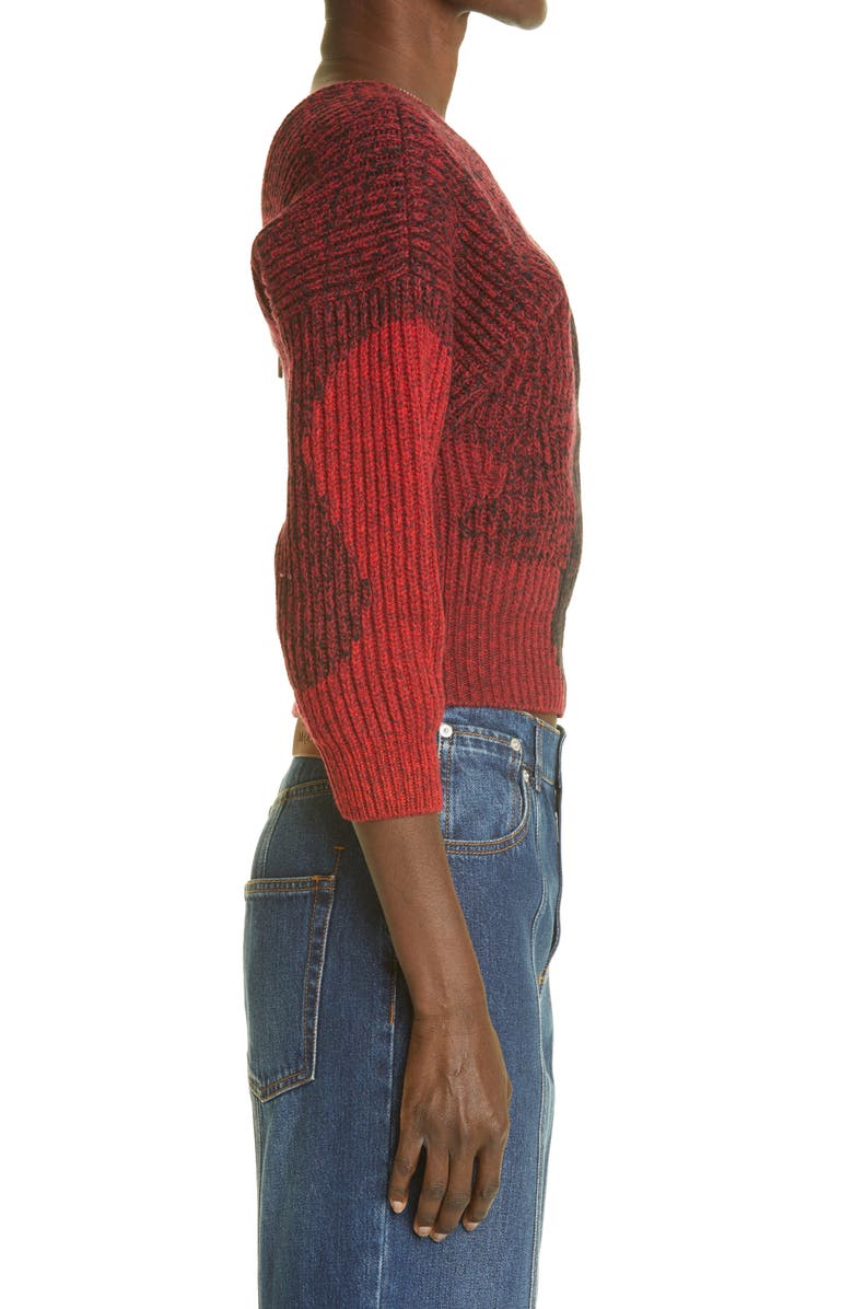 McQueen Alexander McQueen Anemone Intarsia Rib Wool Zip Sweater, Alternate, color,