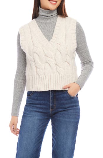 Karen Kane Cable Knit Sweater Vest In White