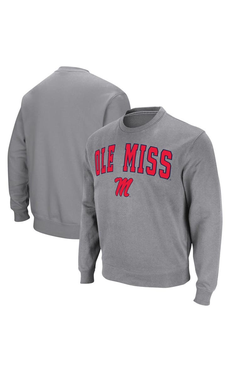 Men's Colosseum Heather Gray Ole Miss Rebels Arch & Logo Pullover Sweatshirt, Main, color, Heather Gray