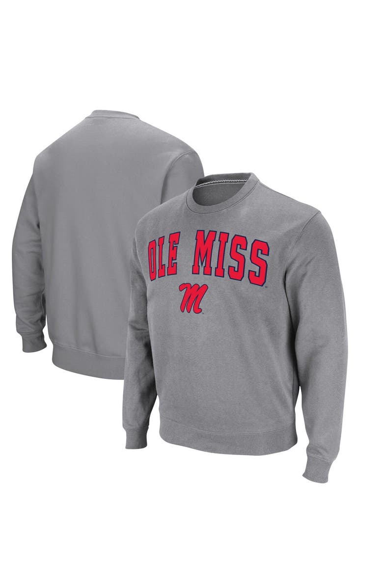 COLOSSEUM Men's Colosseum Heather Gray Ole Miss Rebels Arch & Logo Pullover Sweatshirt, Main, color, Heather Gray