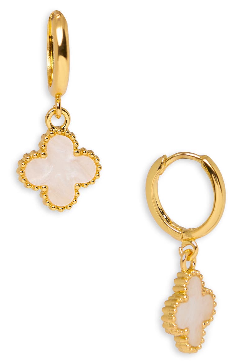 Clover Charm Stud Earrings, Main, color, WHITE