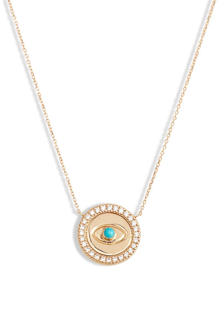 Classique Royale Evil Eye Disk Necklace, Main, color, TURQUOISE/ AQUA