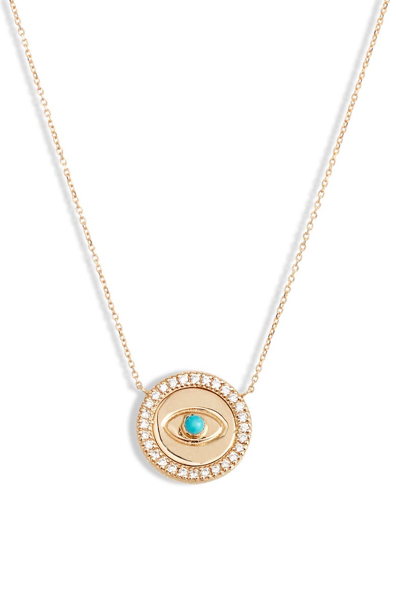Anzie Evil Eye Diamond Necklace, Main, color, Turquoise/ Aqua