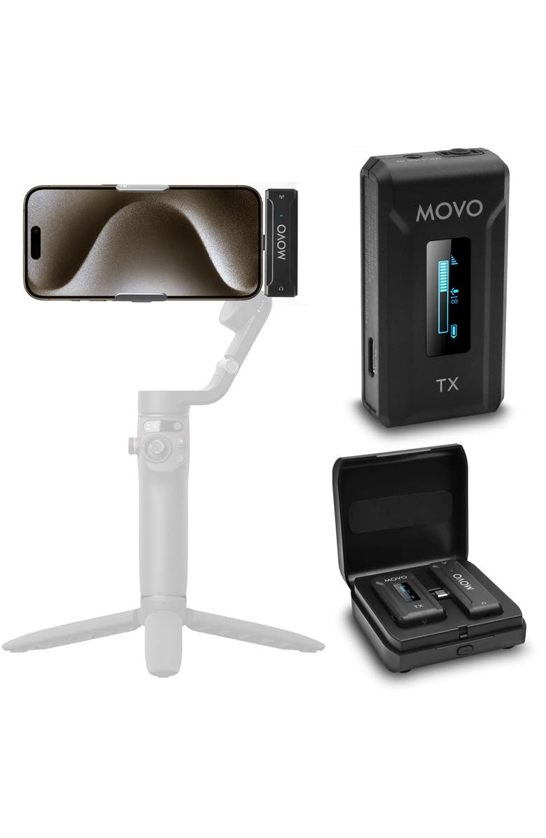 MOVO WMX-2-C Wireless Microphone for iPhone 15/16 with Charging Case, Main, color, Black