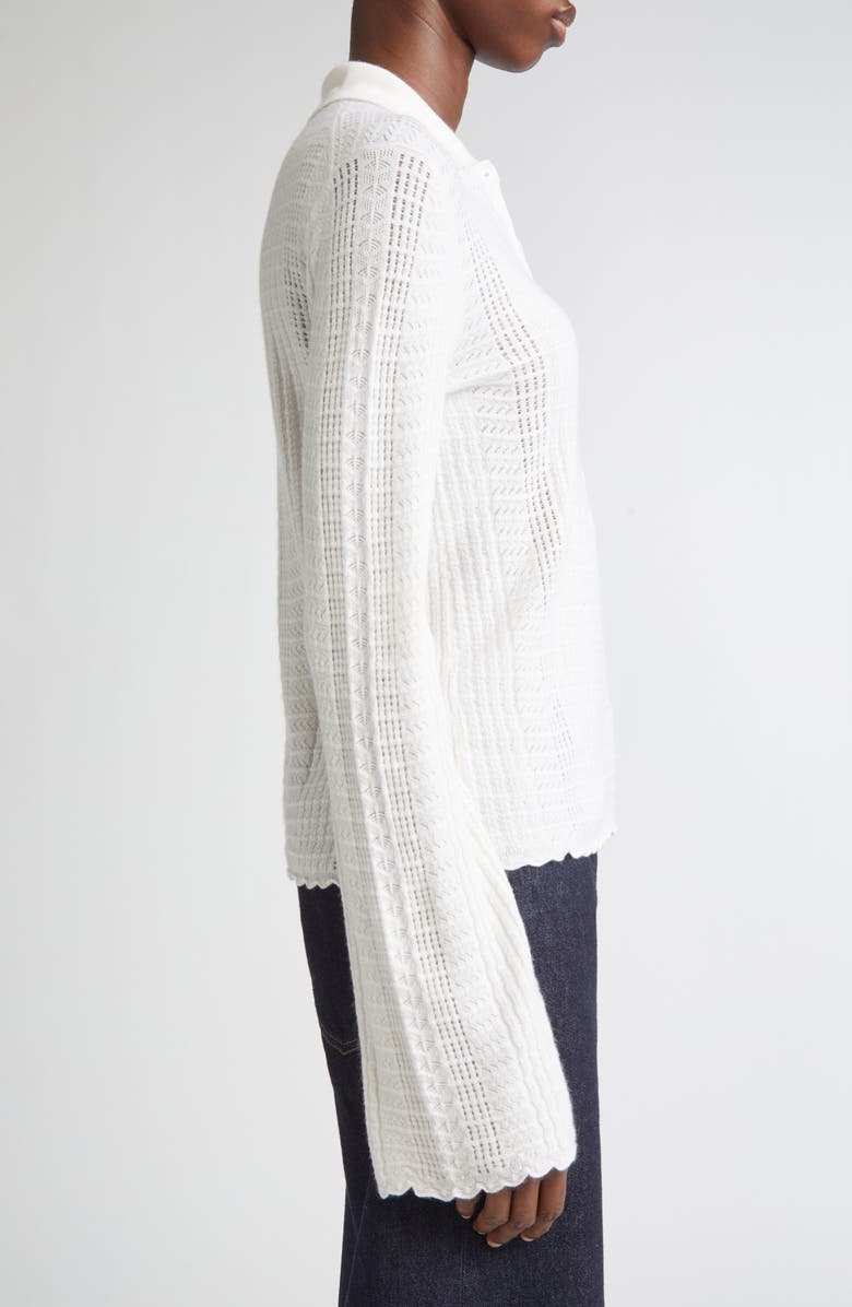 LOULOU DE SAISON Tiha Long Sleeve Wool & Cashmere Polo Sweater, Alternate, color, Ivory