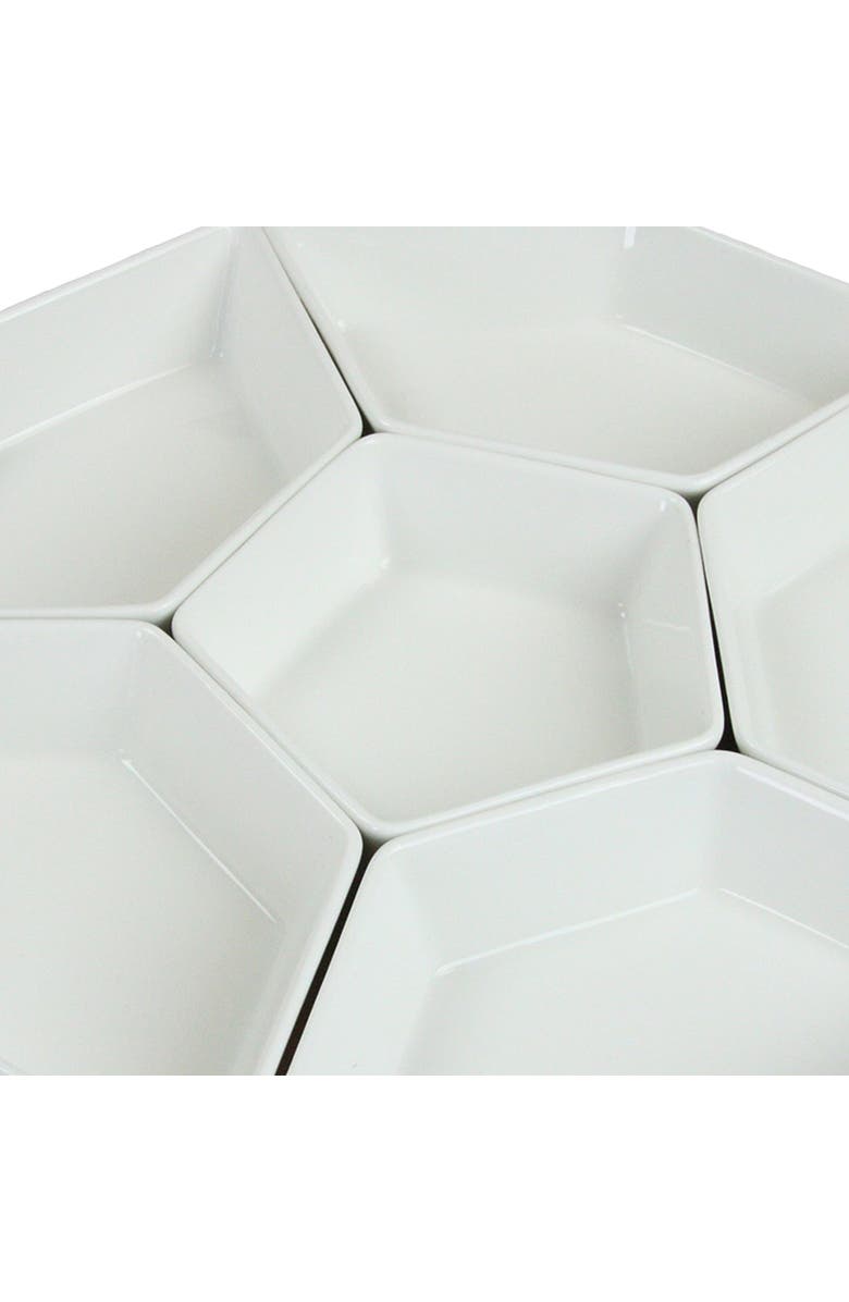 Elama Signature 12 Inch 7-Piece Condiment Server Set with a Wood Lazy Suzan Serving Tray, Alternate, color, White