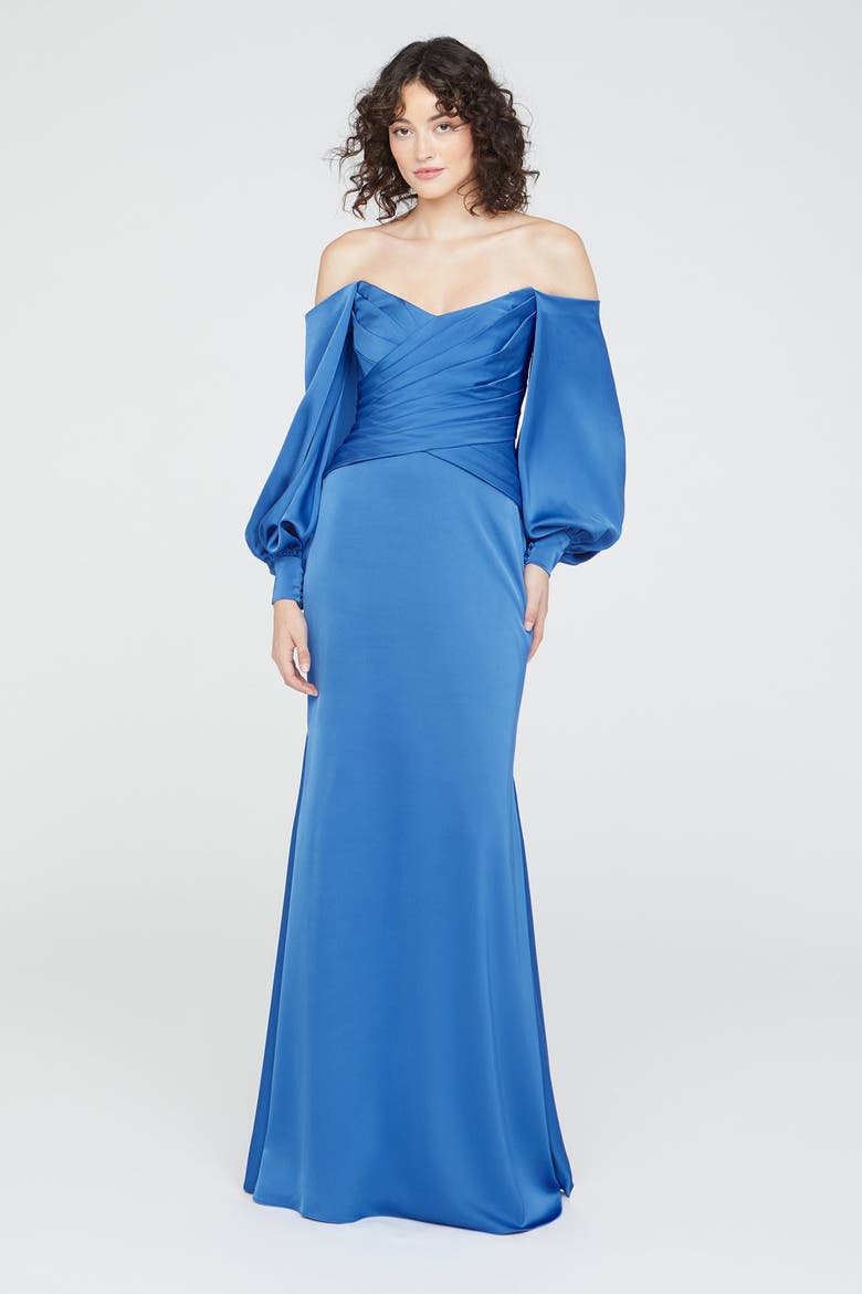 Milenia Draped Sleeve Gown, Main, color, Cornflower Blue