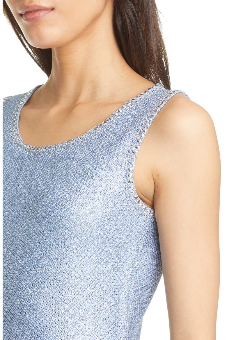 Stud Trim Sequin Knit A-Line Minidress, Alternate, color, STEELY BLUE