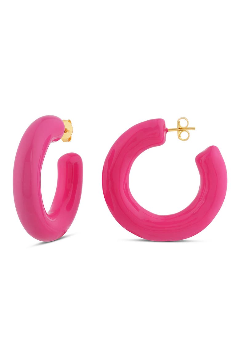 Large Enamel Tube Hoop Earrings, Main, color, PINK