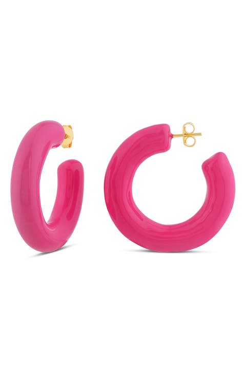 Large Enamel Tube Hoop Earrings