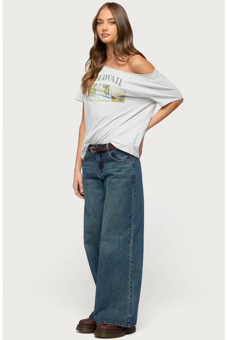 Hawaiian Babe One-Shoulder T-Shirt, Alternate, color, LIGHT-GRAY-MELANGE