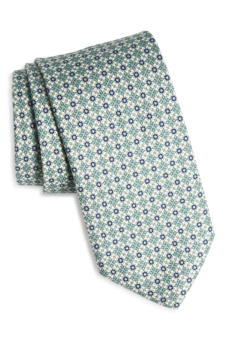 Neat Textured Silk Jacquard Tie, Main, color, PETROL