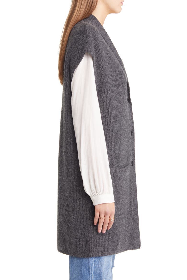 Long Ribbed Sleeveless Cardigan, Alternate, color, GREY DARK CHARCOAL HEATHER