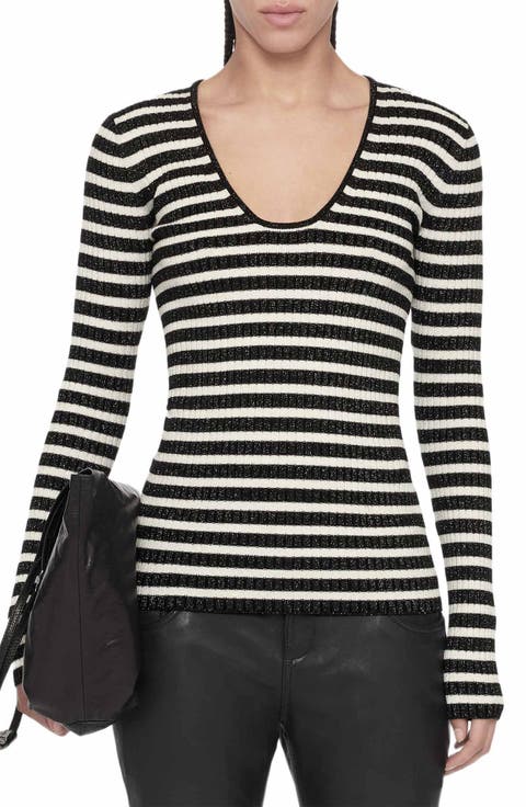 Kay Striped V-Neck Merino Wool Sweater