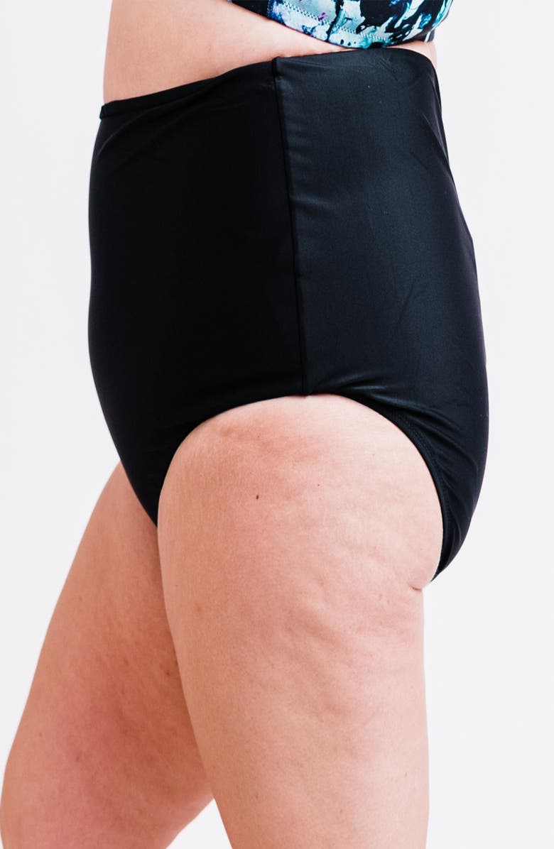 Calypsa Plus Size High-Waisted Bikini Bottom, Alternate, color, Black