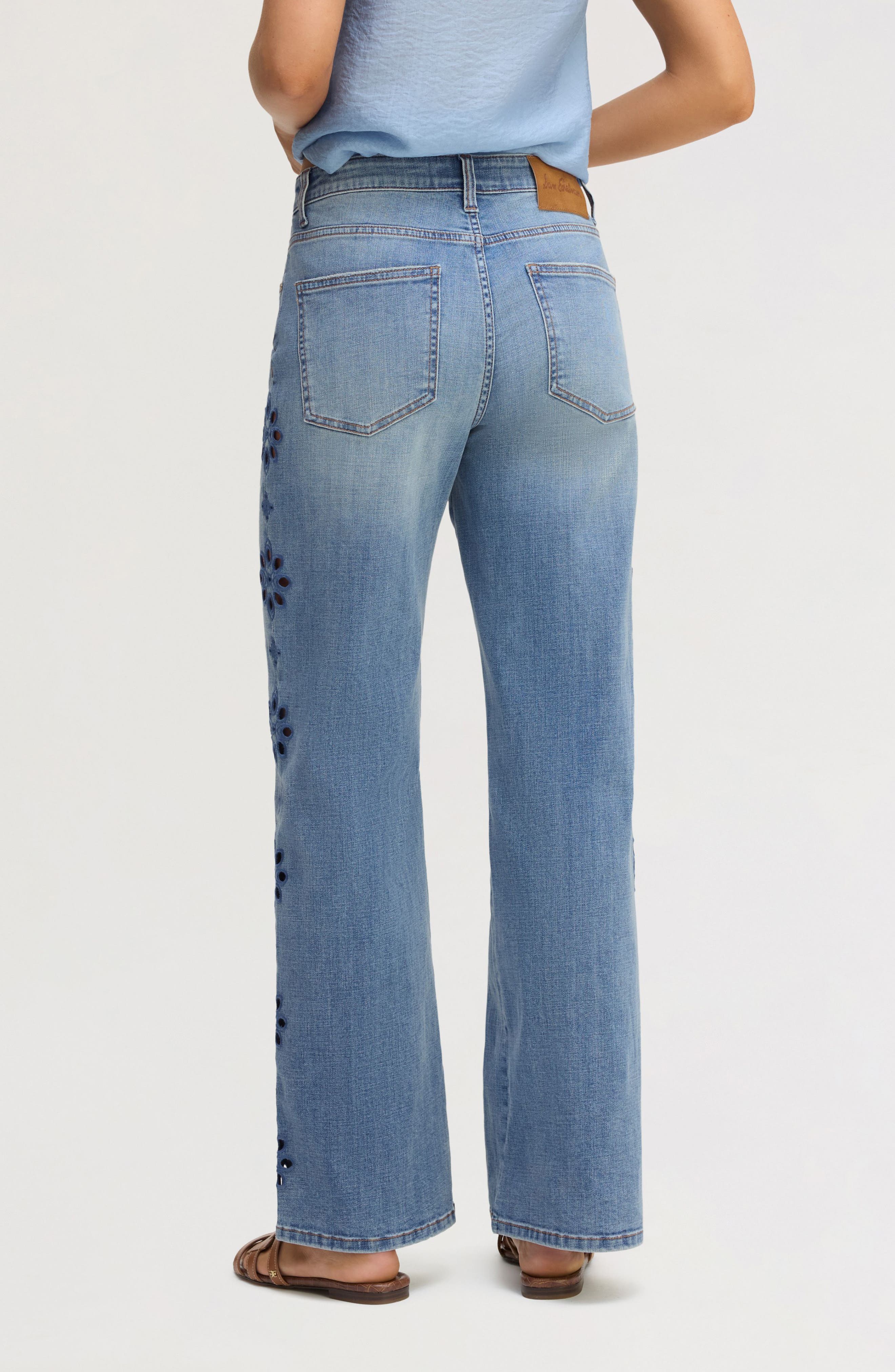 Embroidered Eyelet Wide Leg Jeans - image 2