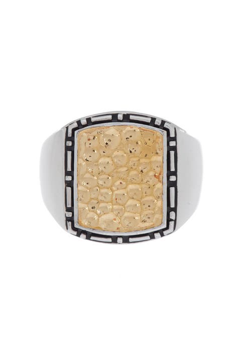 Sterling Silver & 18K Yellow Gold Pebbled Texture Ring - Size 10